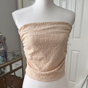 Strapless Textured Fabric Ruched Sides Strapless Top - Beige Large